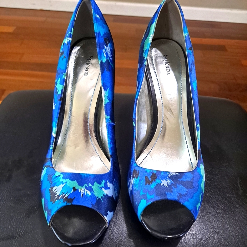 Style & Co. Multi Color Satin Peep Toe Pumps Womens Size 8.5